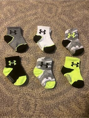 Under Armour Neon Yellow, Gray, White & Black Baby/Toddler Crew Socks - 6 Pack